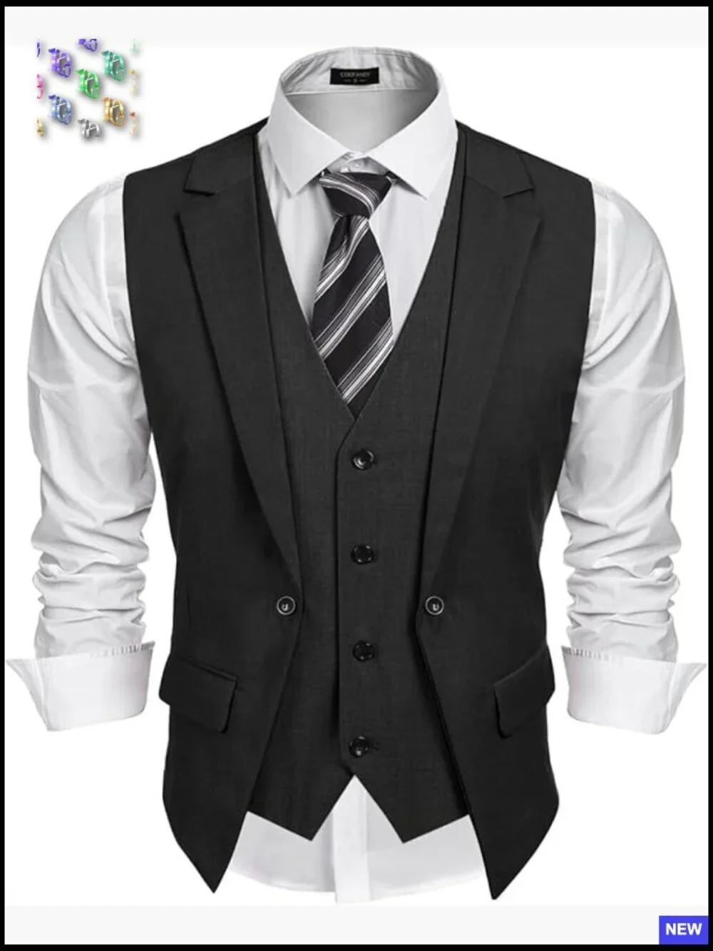 Slim Fit Formal Vest Layered Design Business Wedding Waistcoat Classic